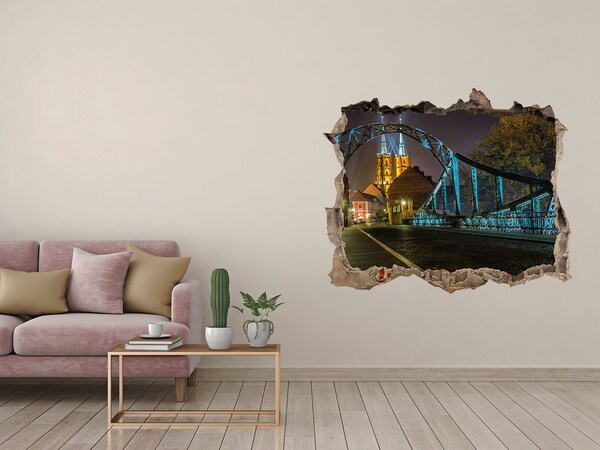 Hole wall sticker The bridge in the night scenery