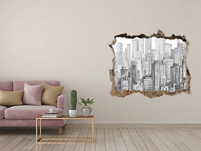 Hole wall sticker The city behind the wall