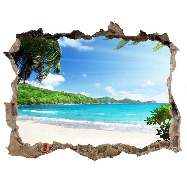 3D wall hole wallpaper Seychelles beach