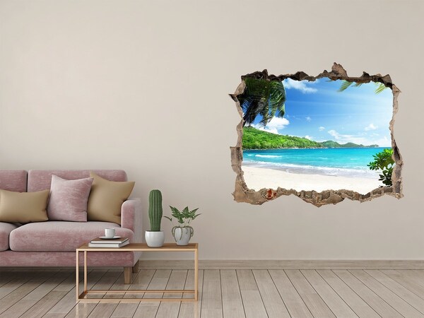 3D wall hole wallpaper Seychelles beach