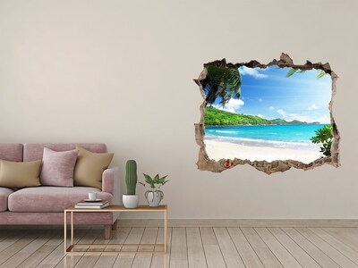 3D wall hole wallpaper Caribbean Beach Through a Hole in the Wall
