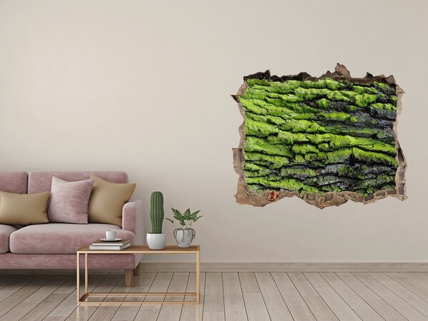 3D wall hole wallpaper Green rock in the hole