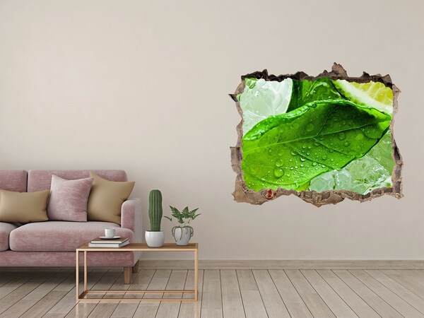 Hole wall sticker Fresh mint leaves on ice