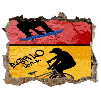 Hole wall sticker Skateboarding in action