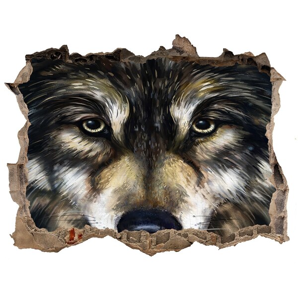 Hole in the wall sticker Wolf's gaze through the wall