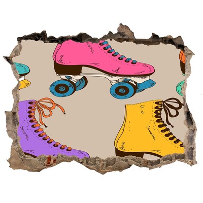 Hole in the wall decal Colorful roller skates in a hole in the wall