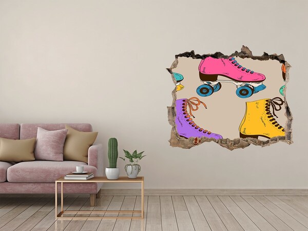 Hole in the wall decal Colorful roller skates in a hole in the wall