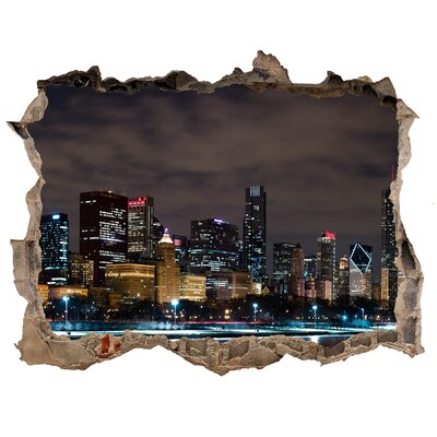 3D wall hole wallpaper Night panorama of the city
