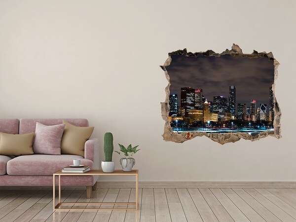 3D wall hole wallpaper Night panorama of the city