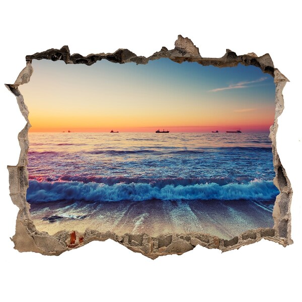 3D wall hole wallpaper Sunrise sea