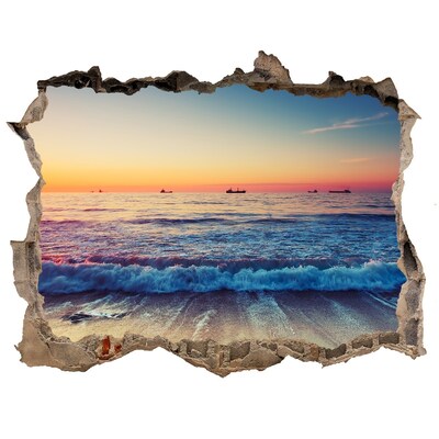 3D wall hole wallpaper Sunset over the sea