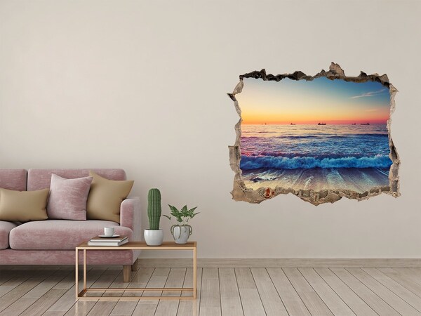 3D wall hole wallpaper Sunrise sea