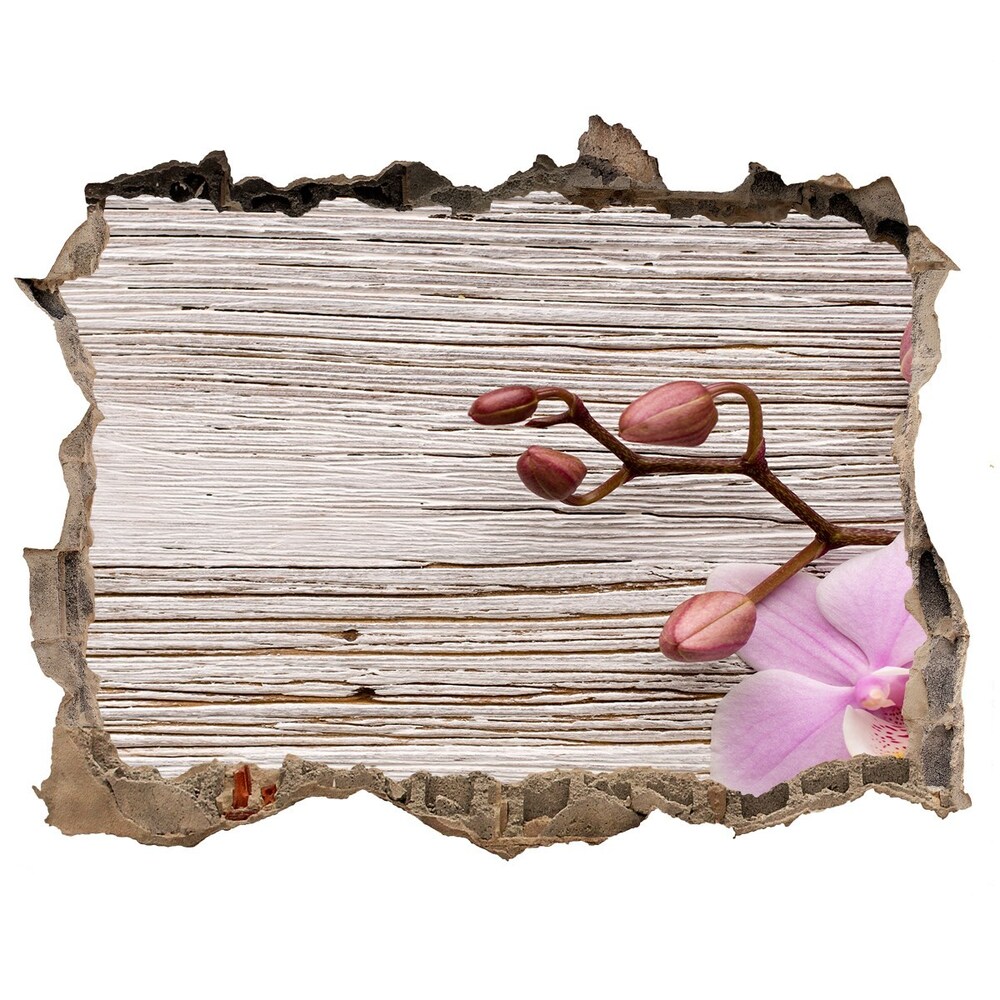 Hole in the wall decal Orchid on wood