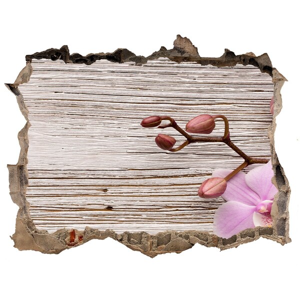 Hole in the wall decal Orchid flowers on a wooden background