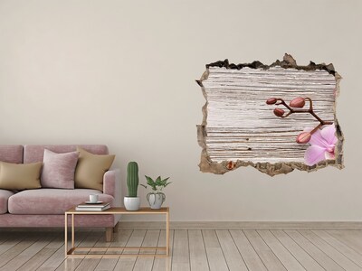 Hole in the wall decal Orchid flowers on a wooden background