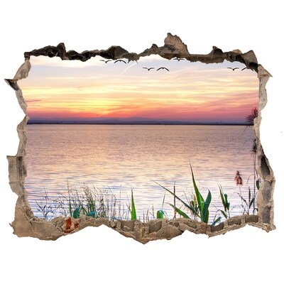 Hole in the wall decal Sunset over the lake