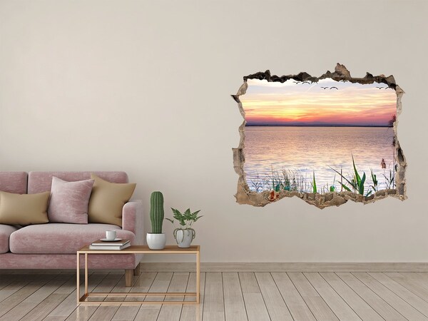 Hole in the wall decal Sunset over the lake