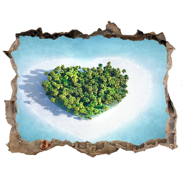 3D wall hole wallpaper A tropical island in the heart of the ocean