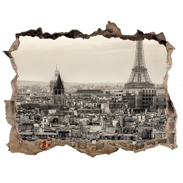 3D wall hole wallpaper Eiffel Paris tower