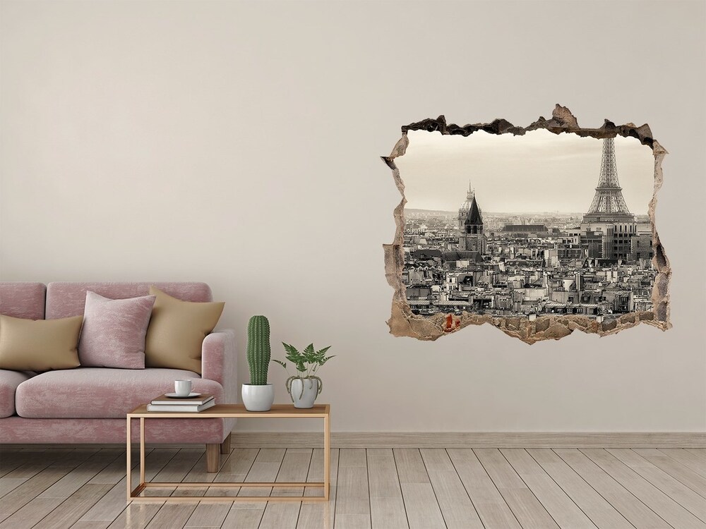 3D wall hole wallpaper Eiffel Paris tower