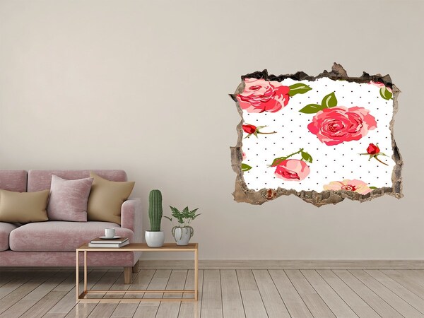 3D wall hole wallpaper Flower wall behind the hole