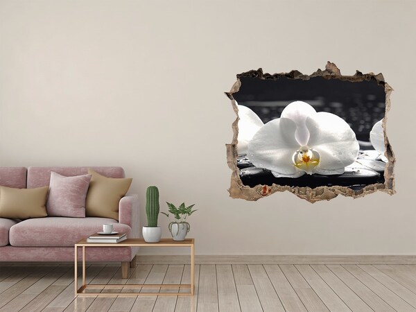 3D wall hole Orchid flower on the water