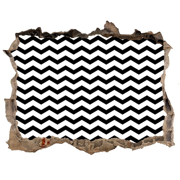 Hole wall sticker Black and white zigzags in a hole in the wall