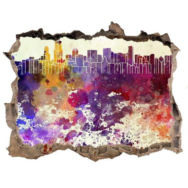 3D wall hole Cityscape in a colorful hole