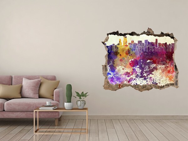 3D wall hole Cityscape in a colorful hole