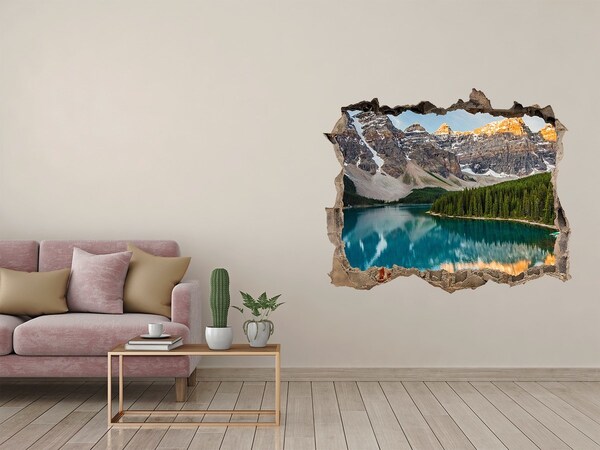 3D wall hole Mountain lake in the valley
