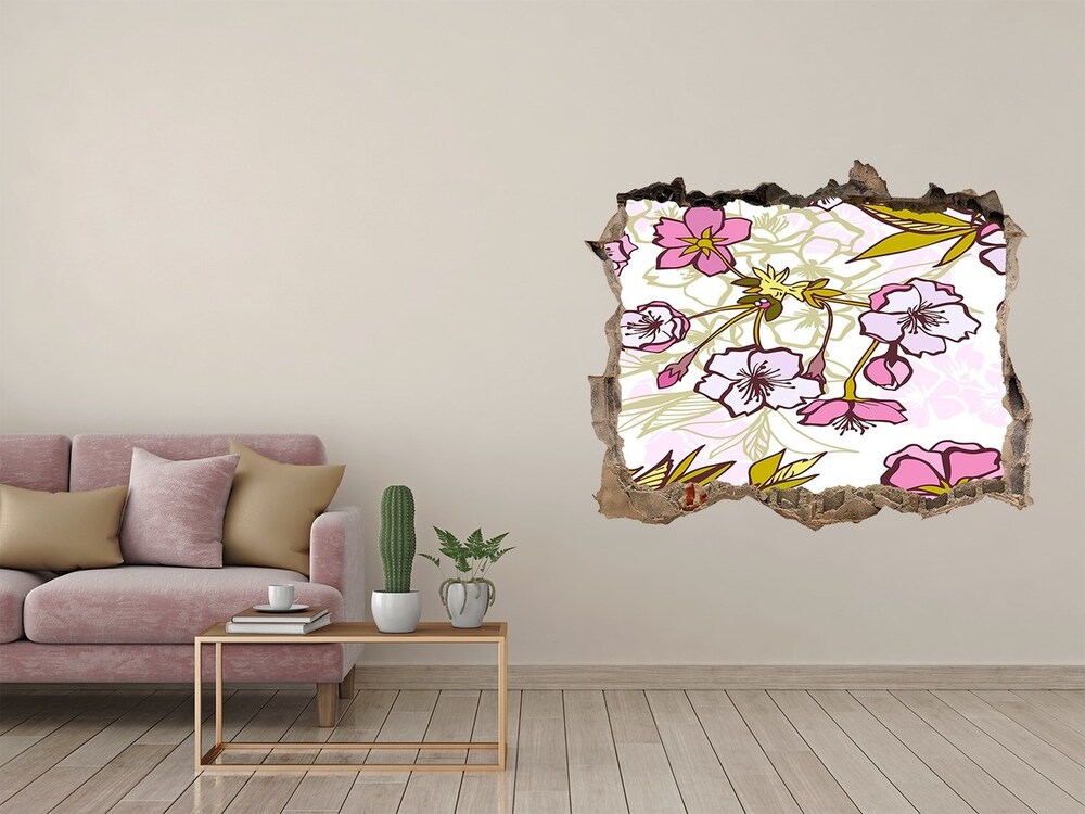 3D wall hole wallpaper Cherry blossoms