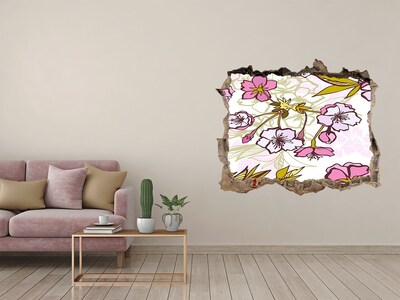 3D wall hole wallpaper Cherry blossoms