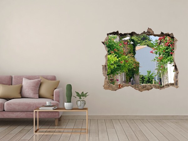 Hole in the wall sticker A charming street with flowers