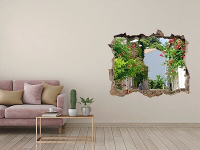 Hole in the wall sticker A charming street with flowers
