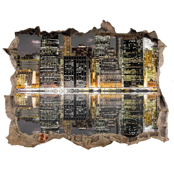 Hole in the wall decal View of the city at night