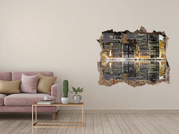 Hole in the wall decal View of the city at night