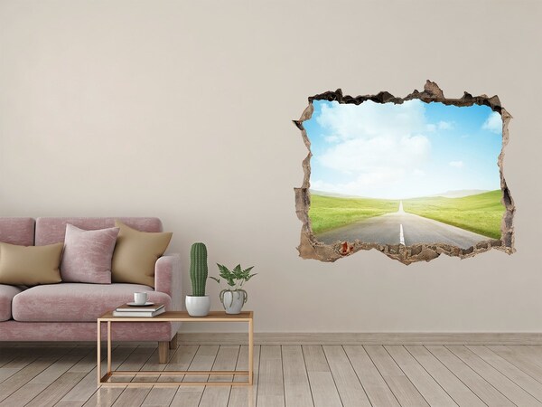 Hole in the wall decal A road through green fields