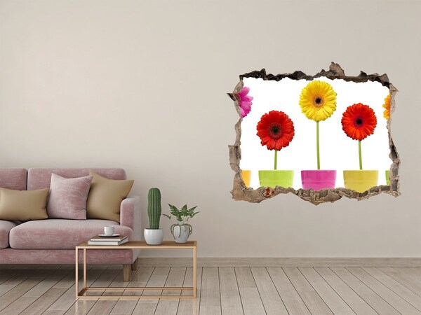 3D wall hole wallpaper Colorful gerberas