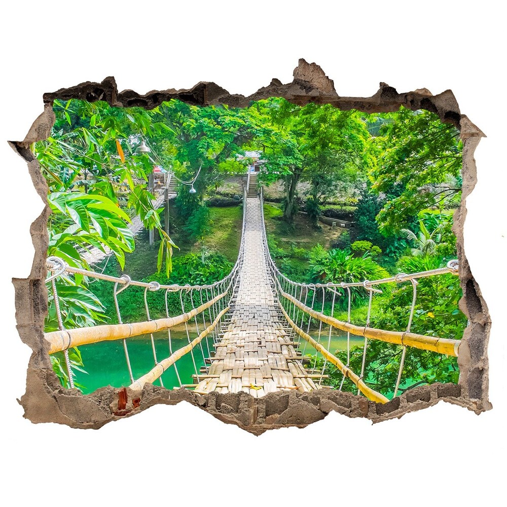 3D wall hole wallpaper Bamboo forest bridge