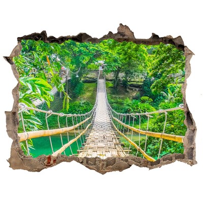 3D wall hole wallpaper Bridge in the jungle
