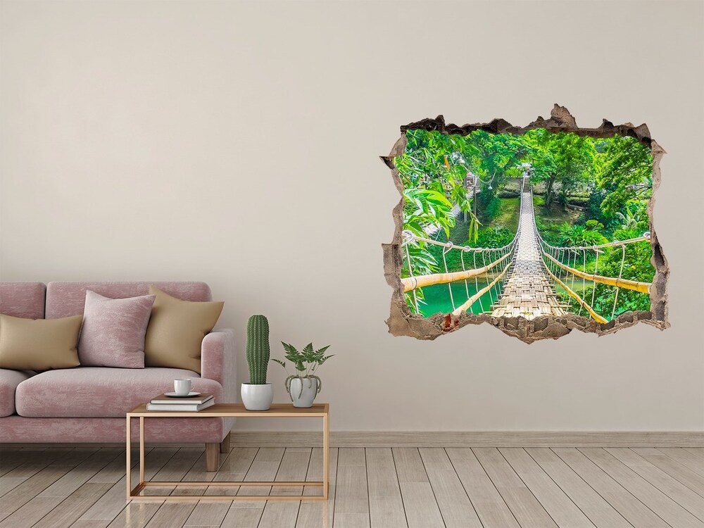 3D wall hole wallpaper Bamboo forest bridge