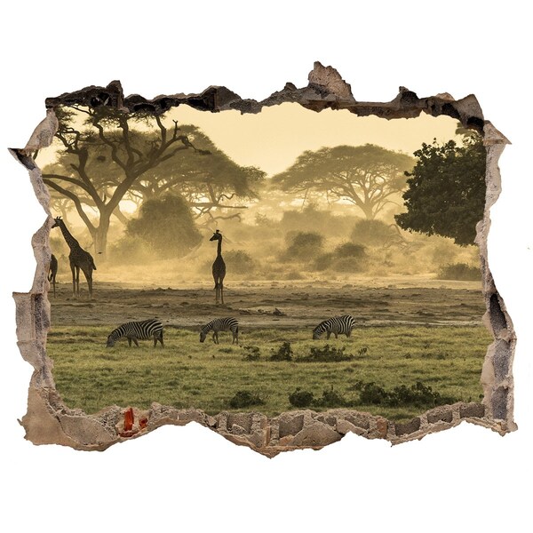 Hole wall sticker Giraffes in the savanna