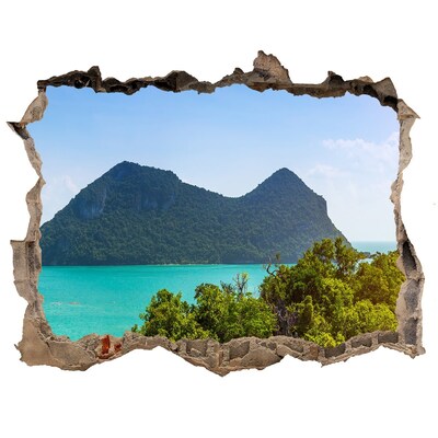Hole wall sticker View of a tropical island