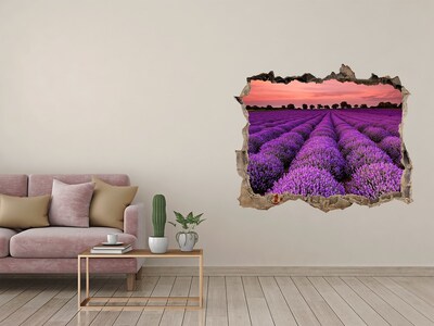 3D wall hole Lavender fields at sunset