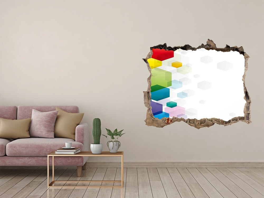 Hole wall sticker Colorful cubes