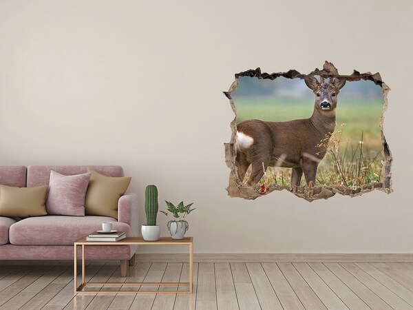 3D wall hole wallpaper Roe deer in its natural habitat