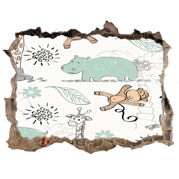 Hole wall sticker Animals in the jungle