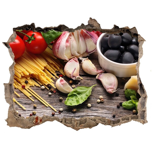 Hole wall sticker Italian cuisine with pasta and garlic