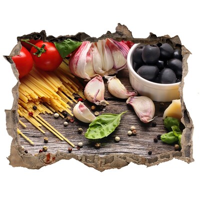 Hole wall sticker Italian cuisine with pasta and garlic