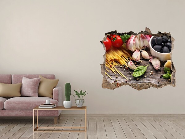 Hole wall sticker Italian cuisine with pasta and garlic